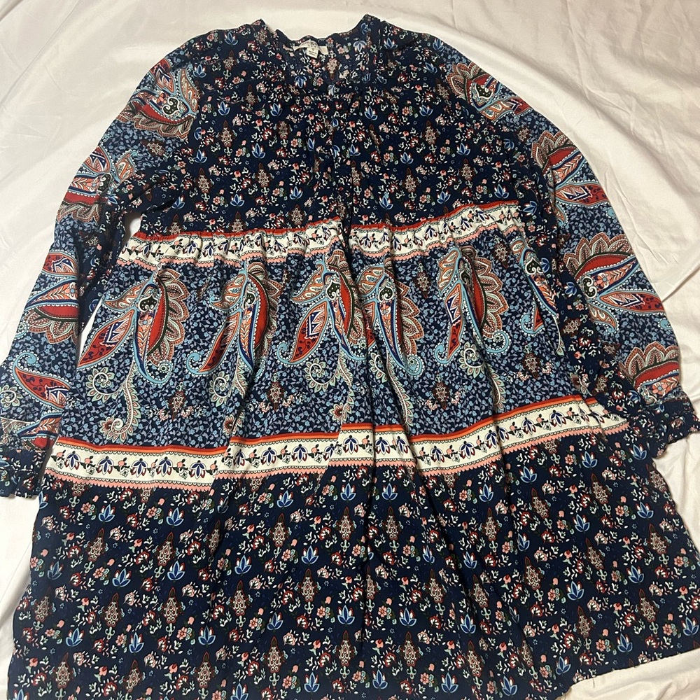 Umgee Size Small Long Sleeve Dress Blue Bohemian Hippie - Picture 3 of 10